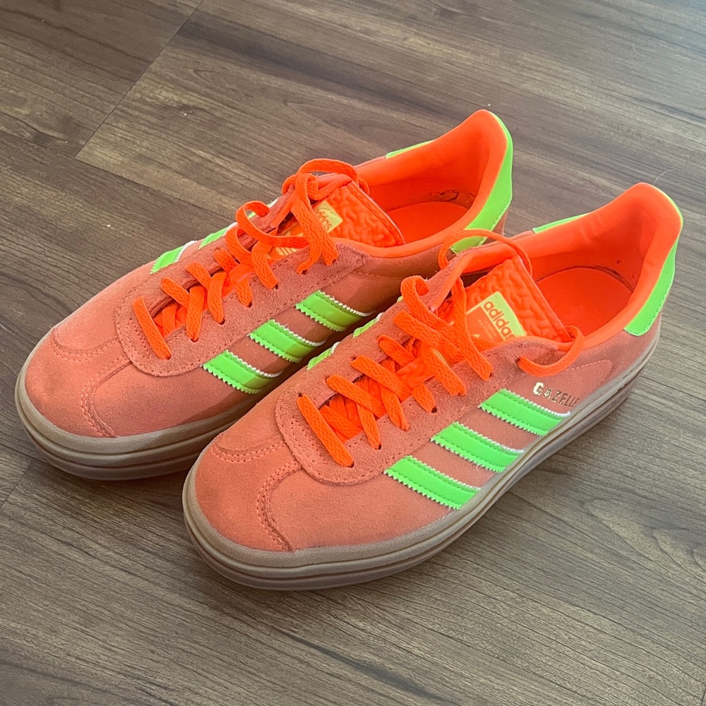 Adidas Originals Gazelle Bold Neon Orange and Lime Green Sneakers